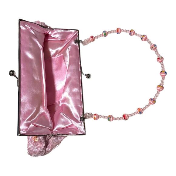 Small Light Pink Sequin Purse w/ Beaded Curved Strap - Multicolor Shimmer - Picture 5 of 7